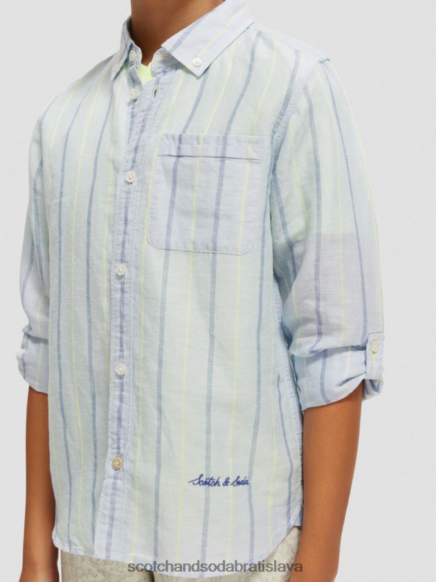 deti oblečenie modrý pruh Scotch & Soda ľanová košeľa s úpravou rukávov 4ZV00D800