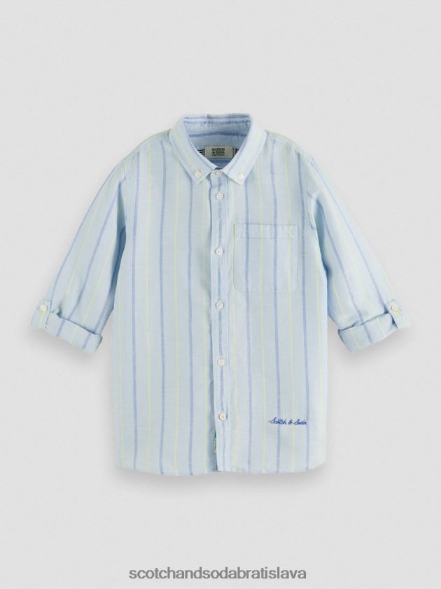 deti oblečenie modrý pruh Scotch & Soda ľanová košeľa s úpravou rukávov 4ZV00D800
