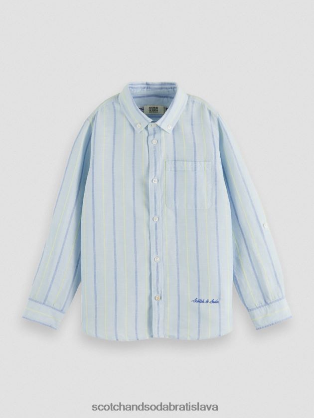 deti oblečenie modrý pruh Scotch & Soda ľanová košeľa s úpravou rukávov 4ZV00D800