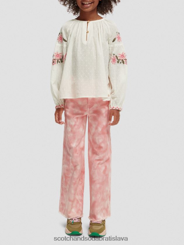 deti oblečenie vanilkový ľad Scotch & Soda kvetinová vyšívaná košeľa s dlhým rukávom 4ZV00D739