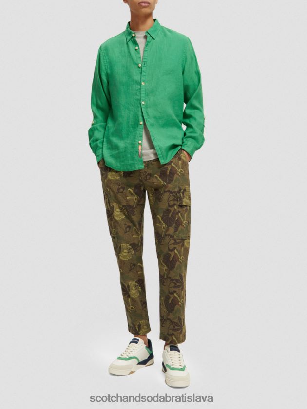 muži oblečenie amazonská zelená Scotch & Soda ľanová košeľa s úpravou rukávov 4ZV00D293