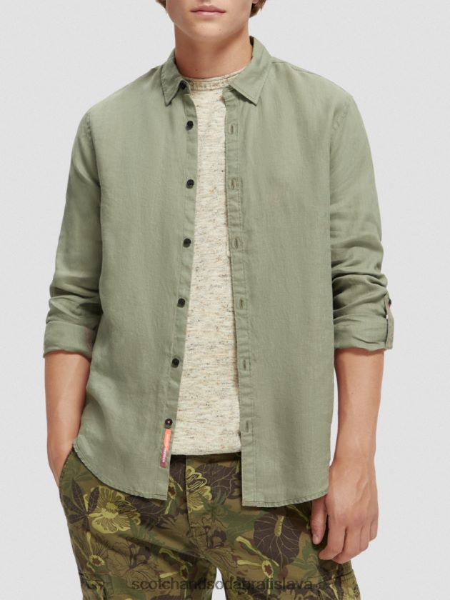 muži oblečenie armády Scotch & Soda ľanová košeľa s úpravou rukávov 4ZV00D288