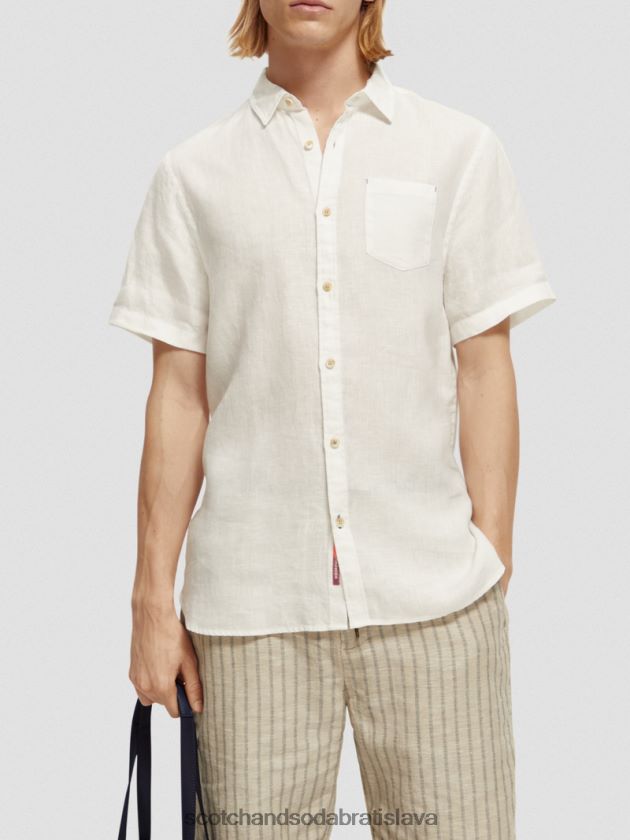 muži oblečenie biely Scotch & Soda ľanová košeľa s krátkym rukávom 4ZV00D340