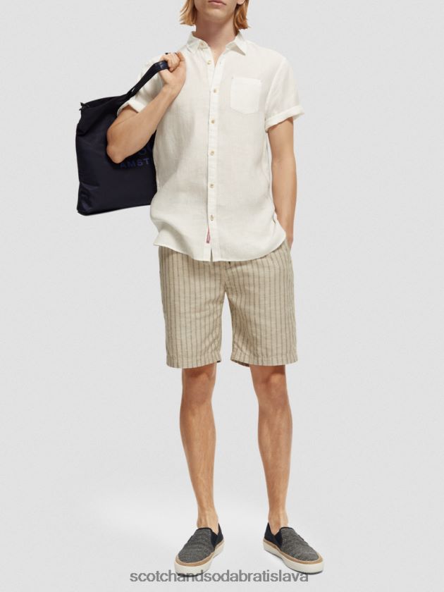 muži oblečenie biely Scotch & Soda ľanová košeľa s krátkym rukávom 4ZV00D340