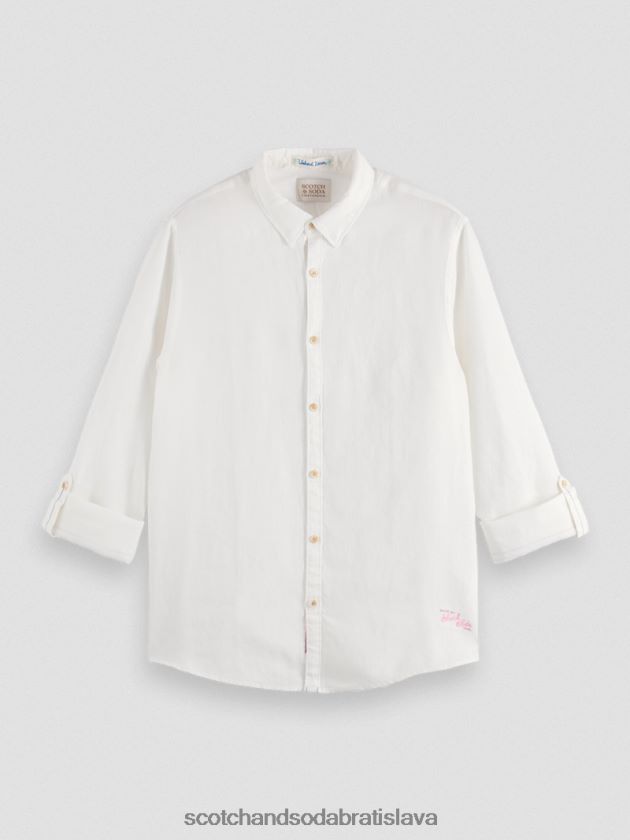 muži oblečenie biely Scotch & Soda ľanová košeľa s úpravou rukávov 4ZV00D294