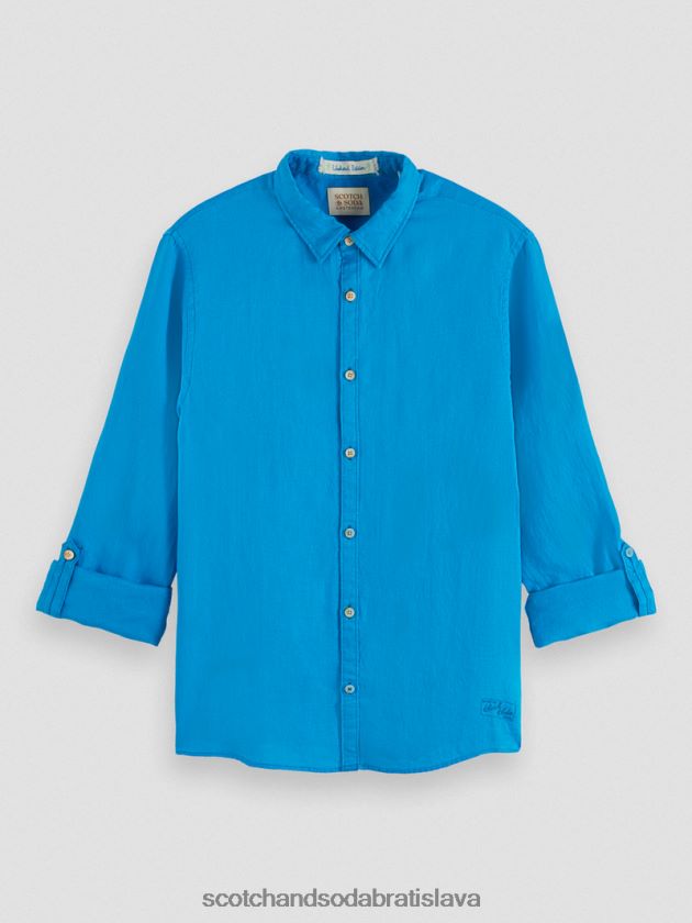 muži oblečenie dúhovka modrá Scotch & Soda ľanová košeľa s úpravou rukávov 4ZV00D291
