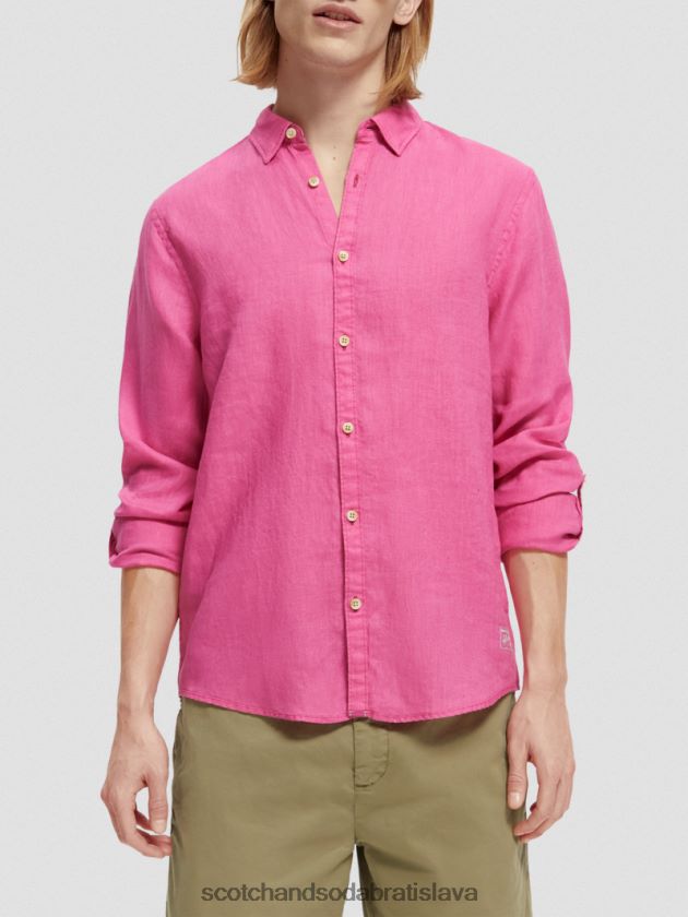 muži oblečenie čerešňa Scotch & Soda ľanová košeľa s úpravou rukávov 4ZV00D292