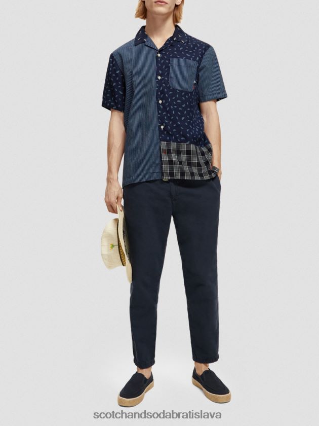 muži oblečenie indigová celoplošná Scotch & Soda patchworková táborová košeľa 4ZV00D343