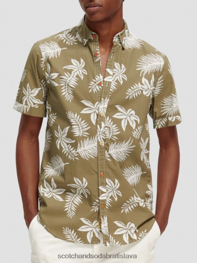 muži oblečenie kaki list Scotch & Soda popelínová košeľa regular fit s potlačou 4ZV00D331