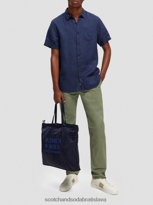 muži oblečenie námorný Scotch & Soda ľanová košeľa s krátkym rukávom 4ZV00D338