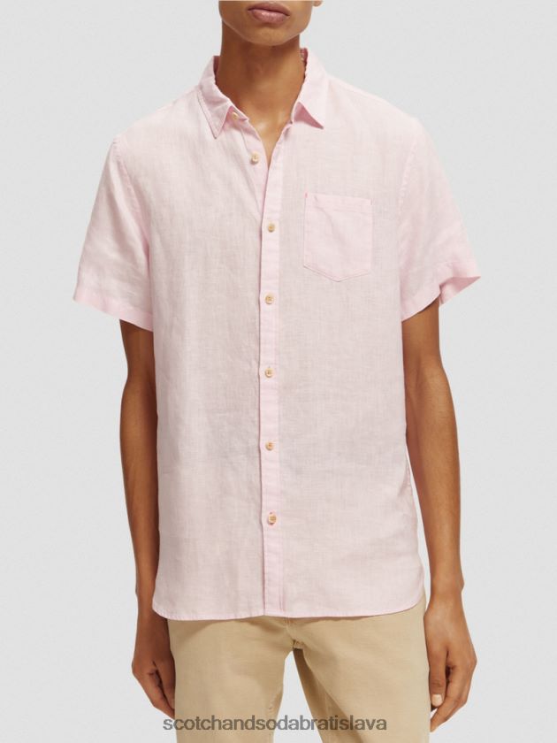 muži oblečenie ruža Scotch & Soda ľanová košeľa s krátkym rukávom 4ZV00D342