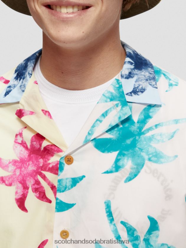 muži oblečenie tyrkysový voskový list aop Scotch & Soda táborové tričko z organickej bavlny s potlačou 4ZV00D325