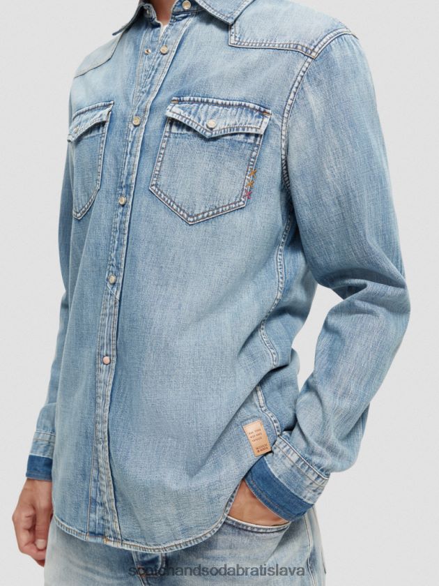 muži oblečenie umyté indigo Scotch & Soda Opravená westernová džínsová košeľa regular fit 4ZV00D303
