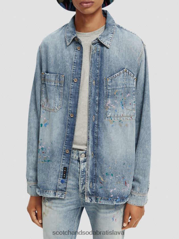 muži oblečenie umyté indigo Scotch & Soda rifľové tričko s detailnými farbami 4ZV00D313