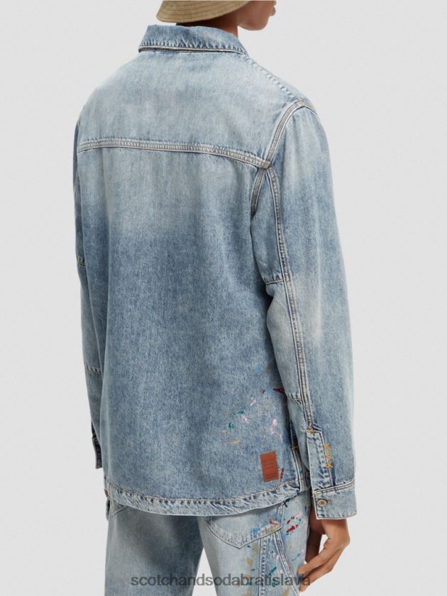 muži oblečenie umyté indigo Scotch & Soda rifľové tričko s detailnými farbami 4ZV00D313