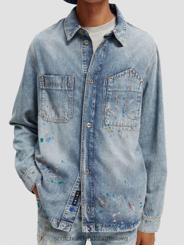 muži oblečenie umyté indigo Scotch & Soda rifľové tričko s detailnými farbami 4ZV00D313