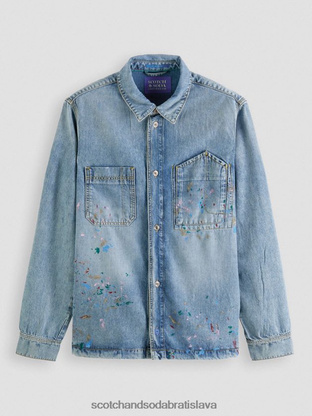 muži oblečenie umyté indigo Scotch & Soda rifľové tričko s detailnými farbami 4ZV00D313