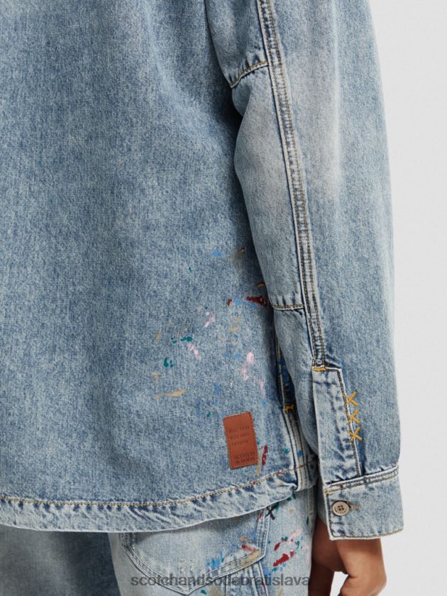 muži oblečenie umyté indigo Scotch & Soda rifľové tričko s detailnými farbami 4ZV00D313