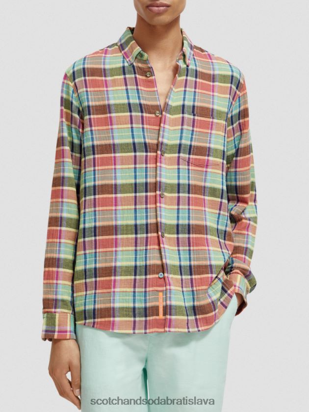 muži oblečenie viacnásobná kontrola Scotch & Soda viazaná košeľa regular fit s úpravou rukávov 4ZV00D335