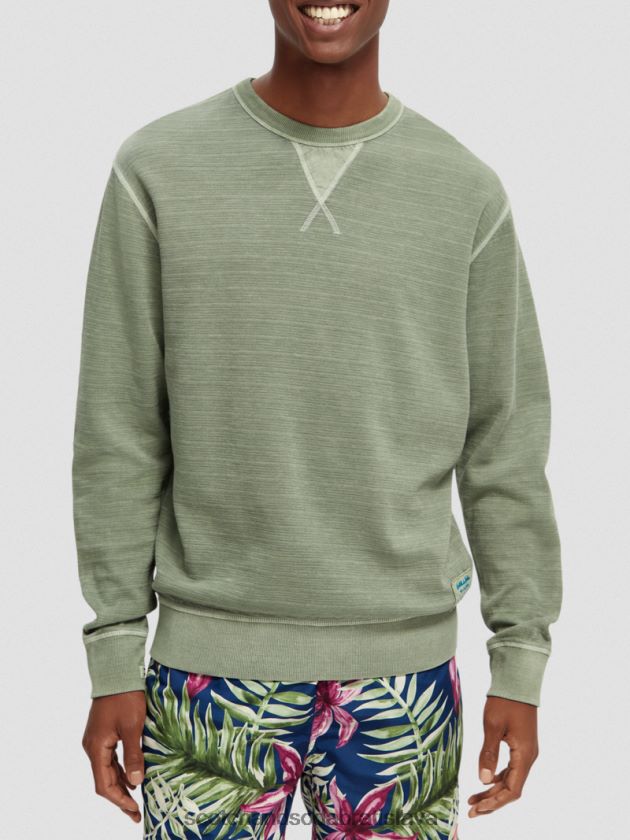 muži oblečenie kaki Scotch & Soda štruktúrovaná mikina farbená na odeve 4ZV00D516