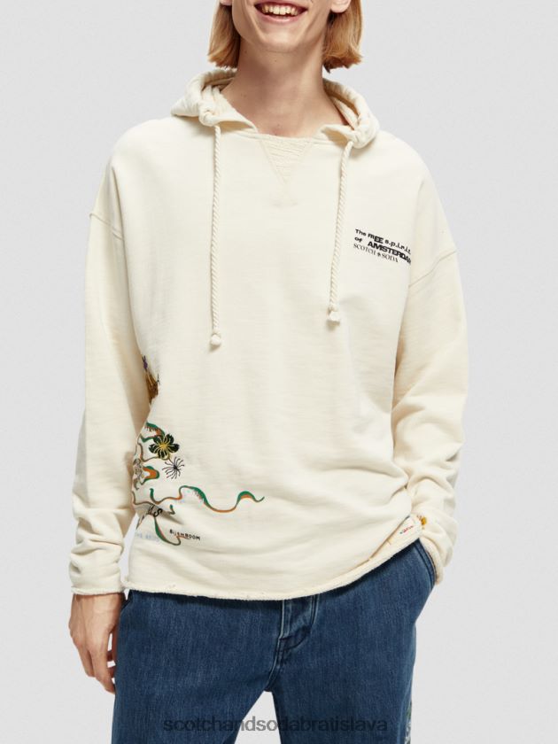 muži oblečenie off white Scotch & Soda vyšívaná mikina s kapucňou z organickej bavlny 4ZV00D512