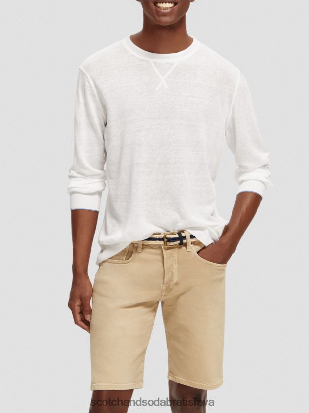 muži oblečenie biely Scotch & Soda sveter s bavlneným výstrihom zo zmesi ľanu 4ZV00D652