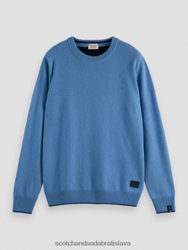 muži oblečenie nebeská melanž Scotch & Soda kontrastný strihaný kašmírový sveter s výstrihom 4ZV00D638
