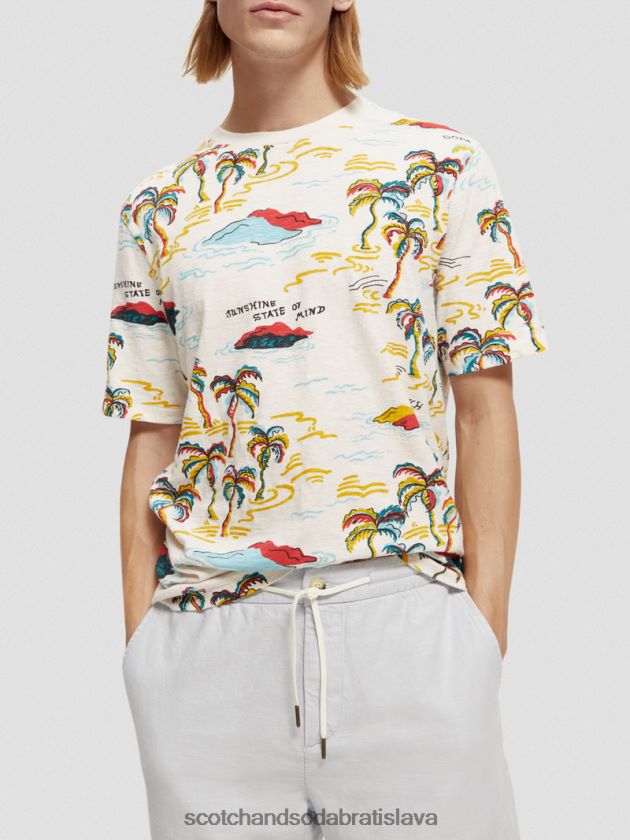 muži oblečenie biely palmový ostrov aop Scotch & Soda tričko s výstrihom a potlačou 4ZV00D412