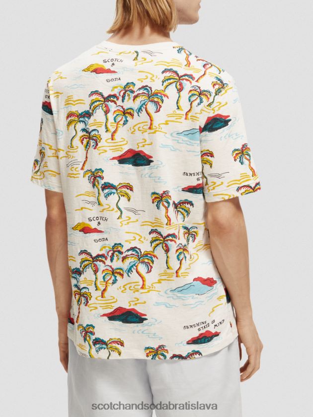 muži oblečenie biely palmový ostrov aop Scotch & Soda tričko s výstrihom a potlačou 4ZV00D412