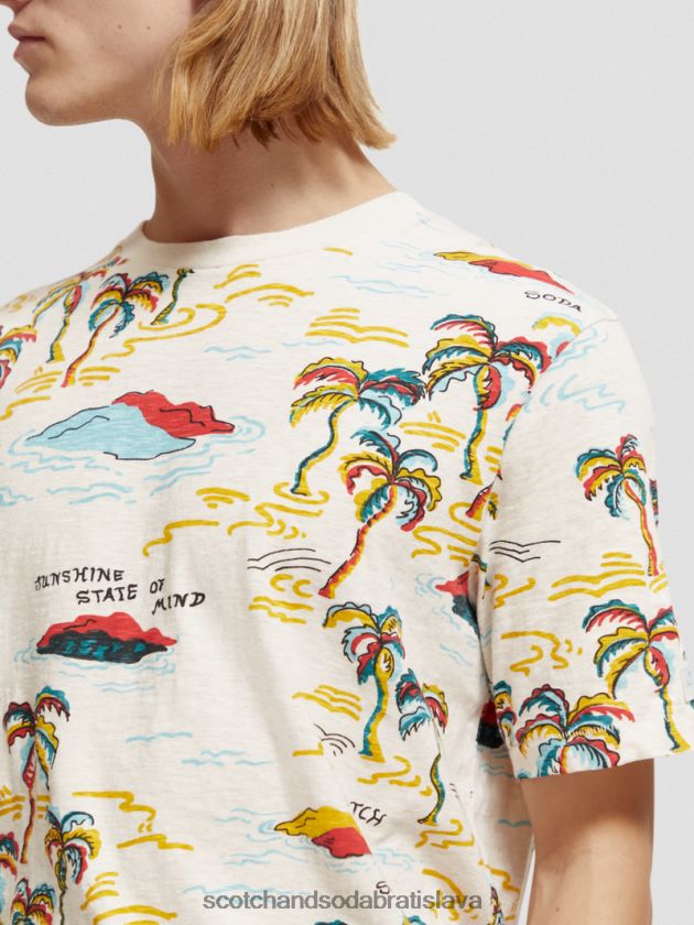muži oblečenie biely palmový ostrov aop Scotch & Soda tričko s výstrihom a potlačou 4ZV00D412