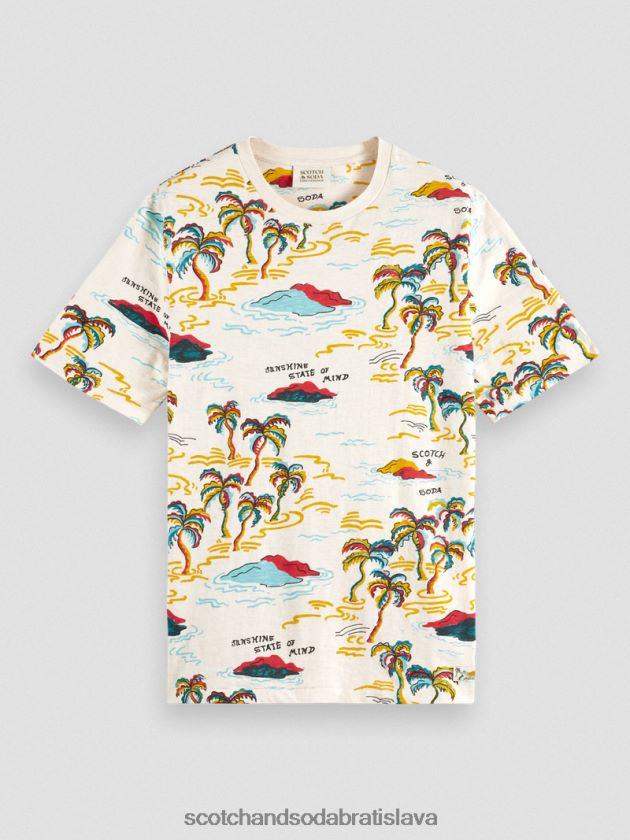 muži oblečenie biely palmový ostrov aop Scotch & Soda tričko s výstrihom a potlačou 4ZV00D412