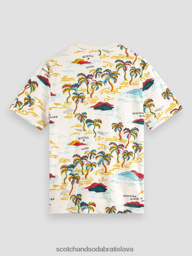 muži oblečenie biely palmový ostrov aop Scotch & Soda tričko s výstrihom a potlačou 4ZV00D412