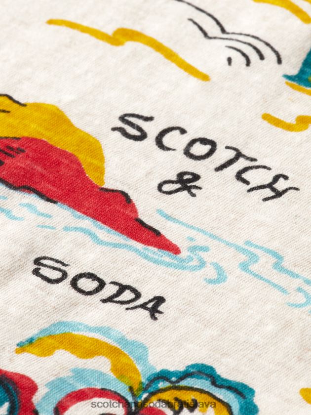 muži oblečenie biely palmový ostrov aop Scotch & Soda tričko s výstrihom a potlačou 4ZV00D412