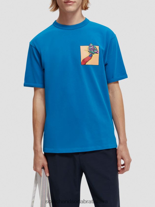 muži oblečenie dúhovka modrá Scotch & Soda organické umelecké tričko uvoľneného strihu 4ZV00D360