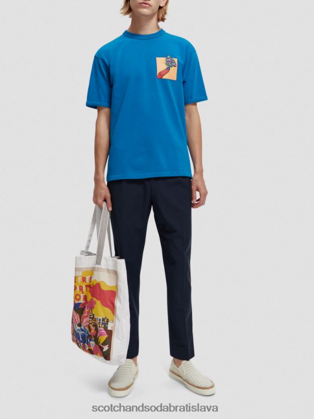 muži oblečenie dúhovka modrá Scotch & Soda organické umelecké tričko uvoľneného strihu 4ZV00D360