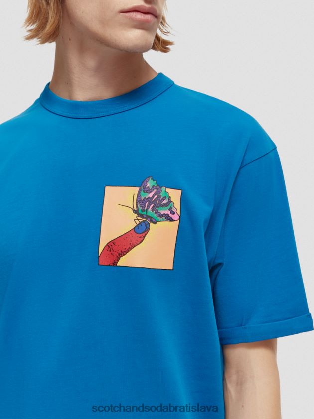 muži oblečenie dúhovka modrá Scotch & Soda organické umelecké tričko uvoľneného strihu 4ZV00D360