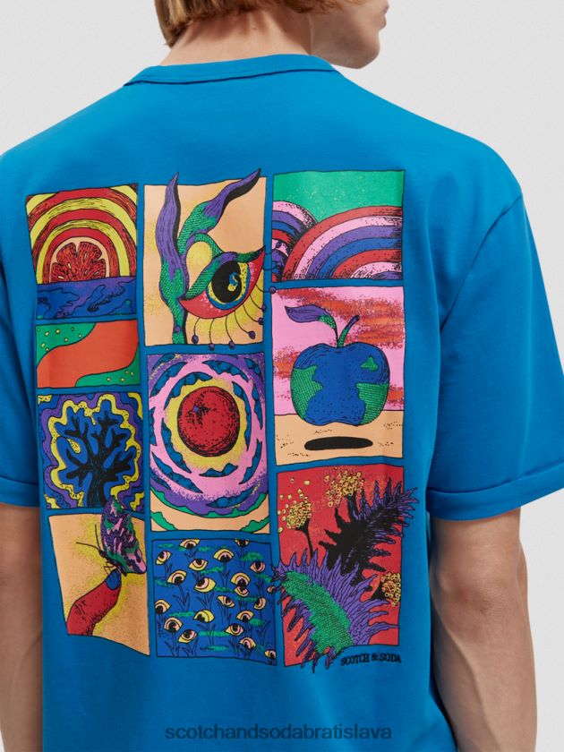 muži oblečenie dúhovka modrá Scotch & Soda organické umelecké tričko uvoľneného strihu 4ZV00D360
