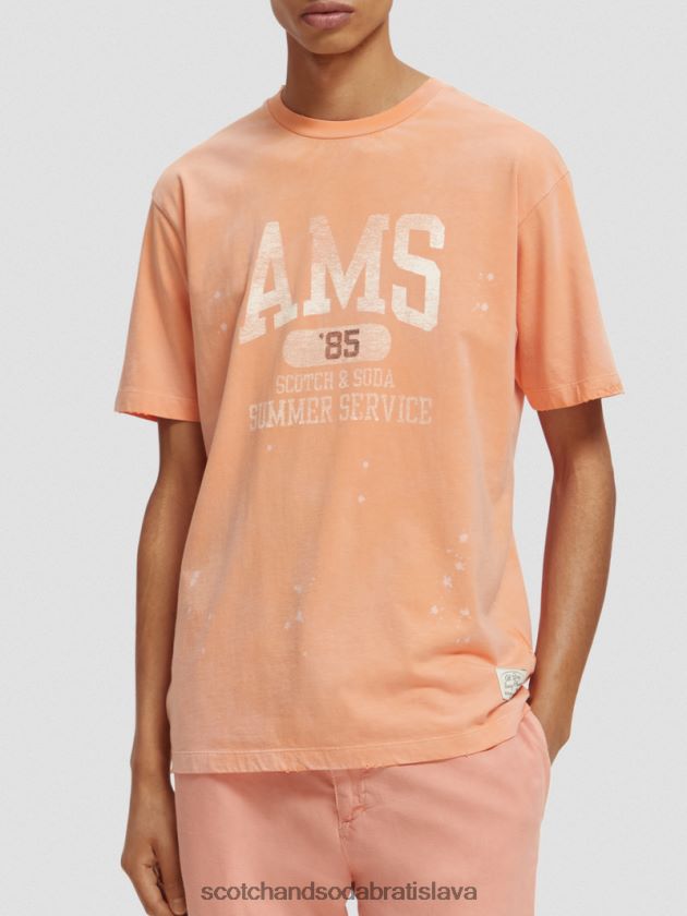muži oblečenie lososový pomaranč Scotch & Soda organické bavlnené tričko s grafikou 4ZV00D468