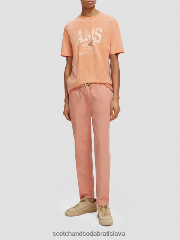 muži oblečenie lososový pomaranč Scotch & Soda organické bavlnené tričko s grafikou 4ZV00D468