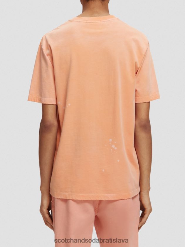 muži oblečenie lososový pomaranč Scotch & Soda organické bavlnené tričko s grafikou 4ZV00D468