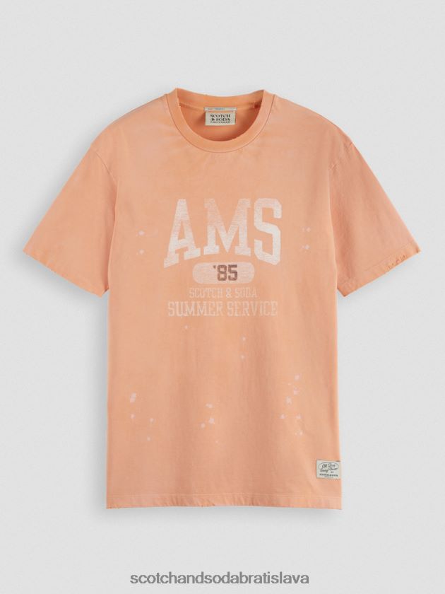 muži oblečenie lososový pomaranč Scotch & Soda organické bavlnené tričko s grafikou 4ZV00D468