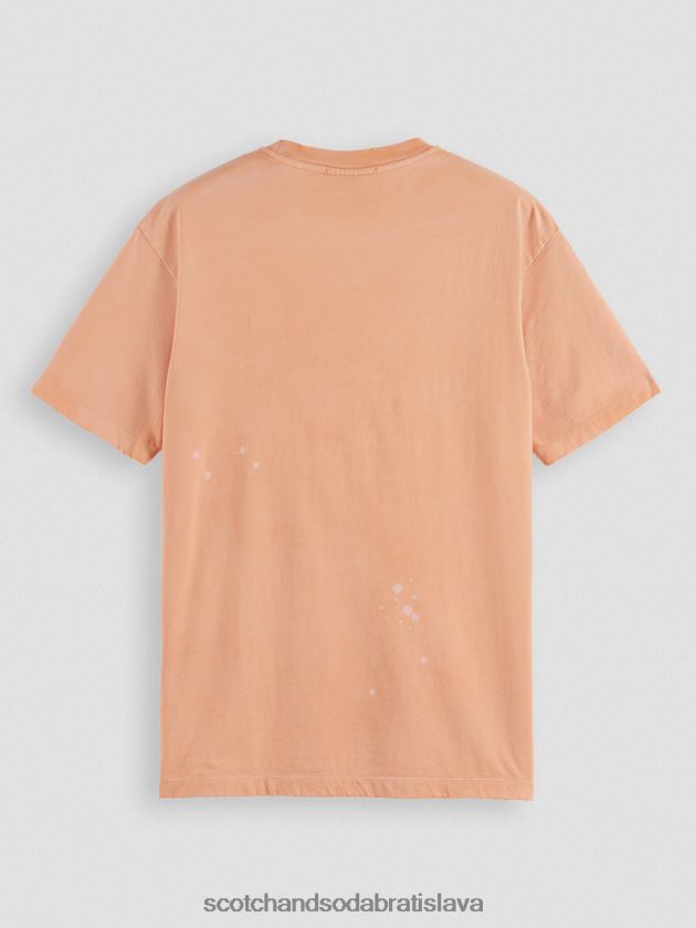 muži oblečenie lososový pomaranč Scotch & Soda organické bavlnené tričko s grafikou 4ZV00D468