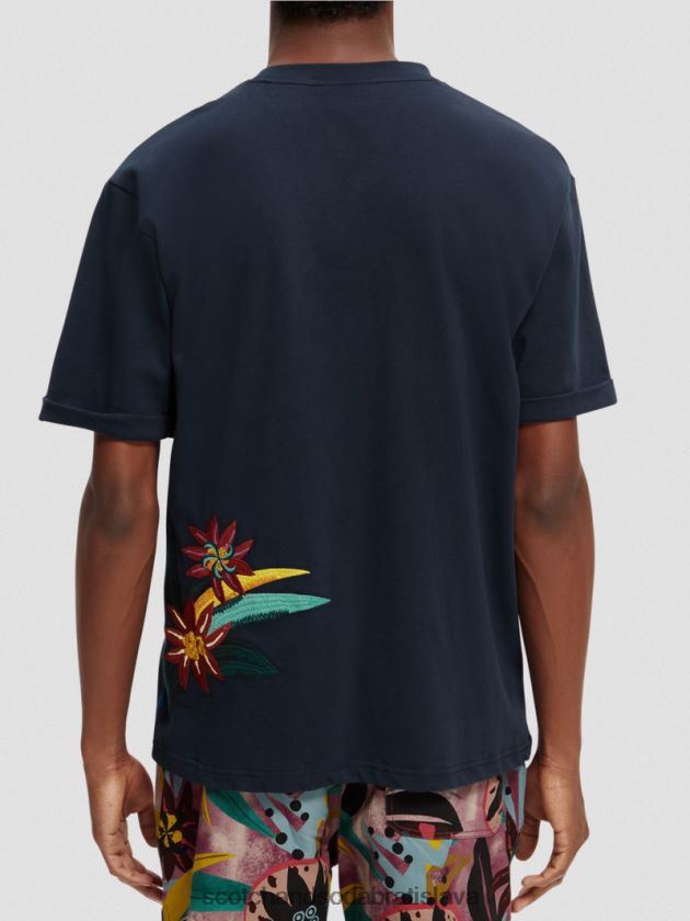 muži oblečenie noc Scotch & Soda organické tričko uvoľneného strihu s kvetinovou výšivkou 4ZV00D352