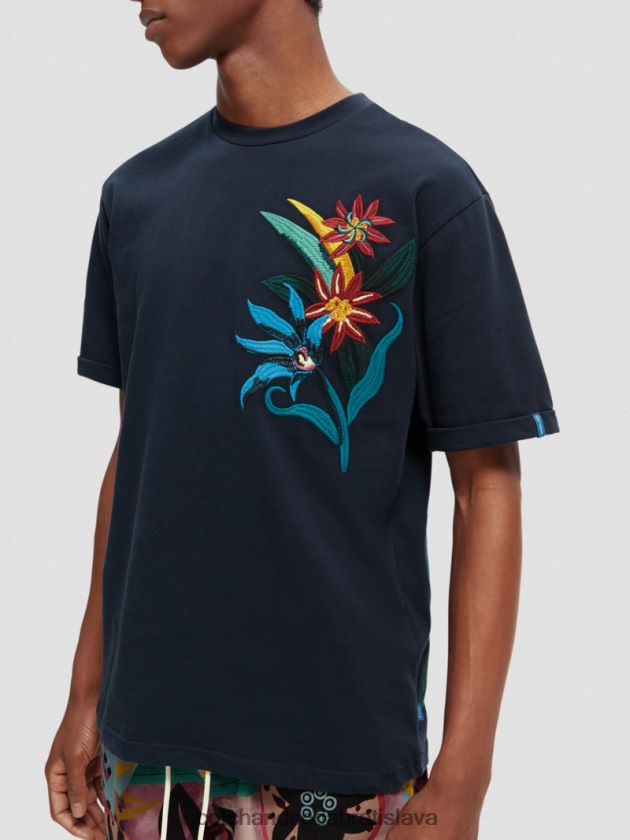 muži oblečenie noc Scotch & Soda organické tričko uvoľneného strihu s kvetinovou výšivkou 4ZV00D352