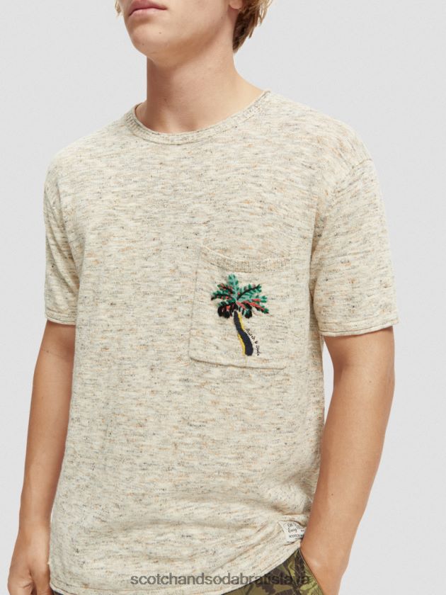 muži oblečenie piesková melanž Scotch & Soda melanžové vreckové umelecké tričko 4ZV00D414