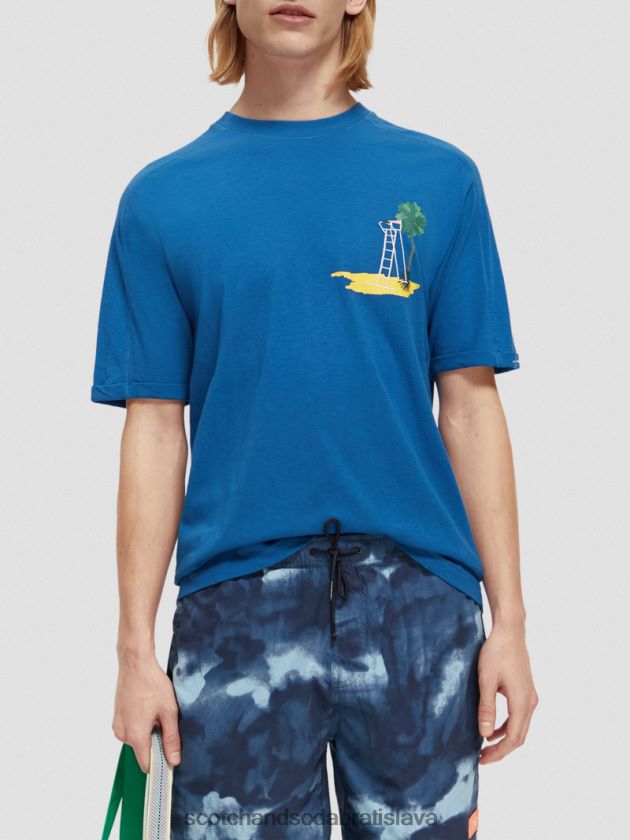 muži oblečenie riviéra modrá Scotch & Soda umelecké tričko uvoľneného strihu 4ZV00D421