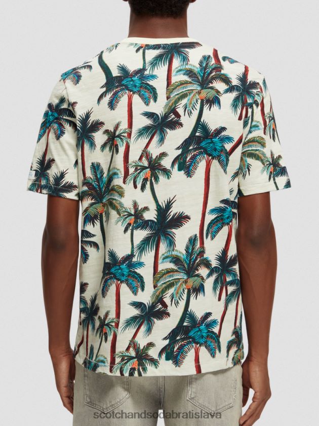 muži oblečenie sivobiele palmy aop Scotch & Soda tričko s výstrihom a potlačou 4ZV00D411