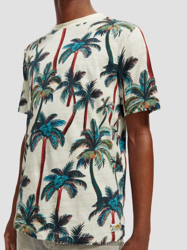 muži oblečenie sivobiele palmy aop Scotch & Soda tričko s výstrihom a potlačou 4ZV00D411