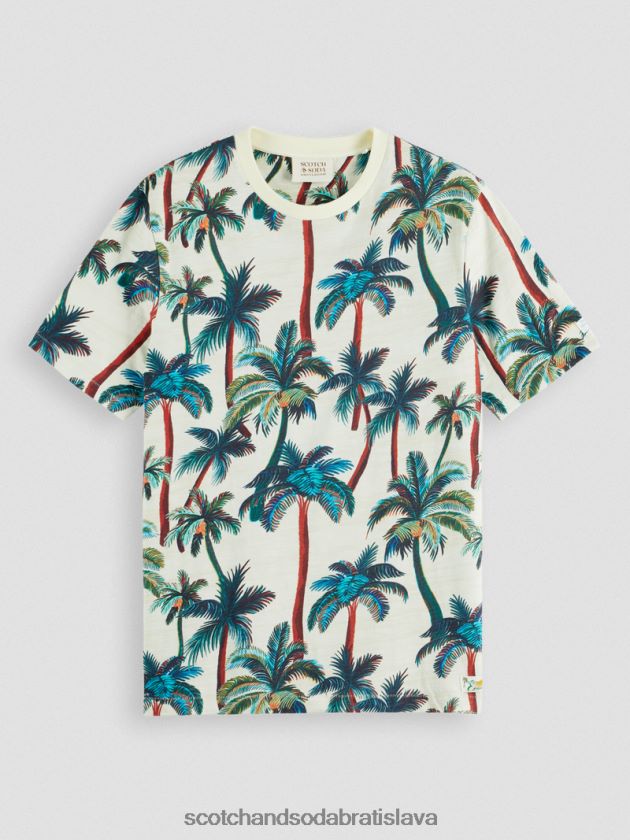 muži oblečenie sivobiele palmy aop Scotch & Soda tričko s výstrihom a potlačou 4ZV00D411