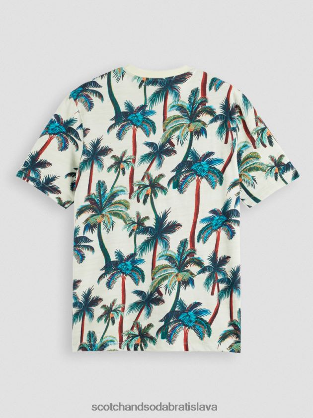 muži oblečenie sivobiele palmy aop Scotch & Soda tričko s výstrihom a potlačou 4ZV00D411